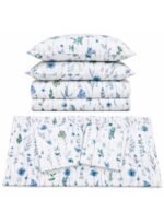 Ever Home 90 GSM Printed Microfiber Flat Bed Sheet Set - King Size (270 x 250 CM) with 1 Flat Sheet and 2 Pillow Covers (50 x 75 CM), Blue Botanical Floral Pattern, White & Blue - Image 5