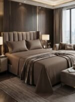 Elegant Hotel-Style King Flat Bed Sheet - Soft Fabric with 90 GSM Feel & 1cm Satin Stripes in Rich Royal Brown, 250x270 CM Set (Brown, King)