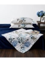 3-Piece King Size Bed Sheet Set - 150 GSM Premium Microfiber Bedding with Elegant Blue Hydrangea & Botanical Print on Cream, Includes 1 Flat Sheet (270x250 CM) & 2 Matching Pillowcases (50x75 CM) - Image 6