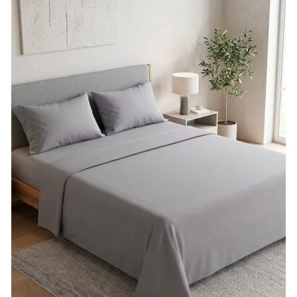 Ever Home 90 GSM Plain Microfiber Bedsheet Set - King Size (250 x 270 CM) with 2 Pillow Covers (50 x 75 CM), Ultra-Soft Hotel Quality Breathable Flat Bed Sheet, Grey