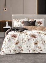 Ever Home Luxury Brushed Microfiber King Flat Sheet Set (270 x 250 CM) – Earthy Brown Peony Floral Botanical Print with 2 Matching Pillow Shams, Silky-Soft & Breathable Bedding