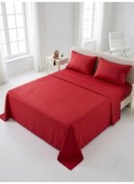 Elegant Hotel-Style King Flat Bed Sheet - 90 GSM Soft Fabric Cool Feel & 1cm Satin Stripes in Rich Royal Red, 250x270 CM Set - Image 2