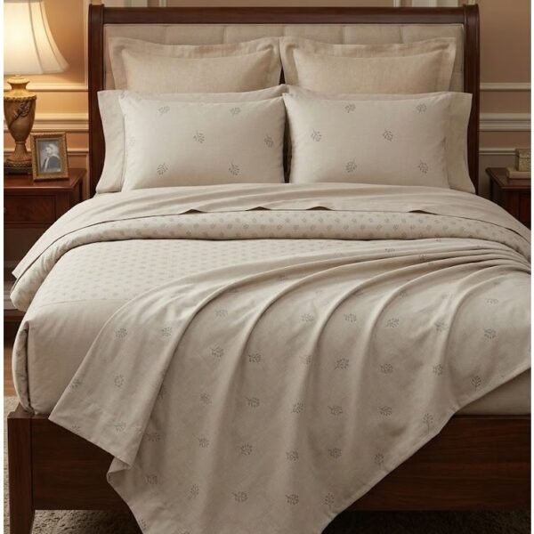 Ultra-Soft 3-Piece King Size Bed Sheet Set - 150 GSM Breathable Microfiber Bedding with Elegant Leaf Pattern, Includes 1 Flat Sheet and 2 Pillowcases (Beige)