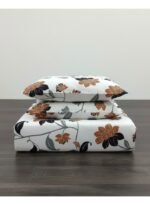 Ever Home Luxury Brushed Microfiber King Flat Sheet Set (270 x 250 CM) – White Rust Orange & Charcoal Floral Botanical Print with 2 Pillow Covers, Silky-Soft & Breathable Bedding - Image 4