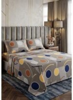 Ever Home Modern Abstract Geometric Circle Pattern Grey & Multi King Flat Bed Sheet Set, Luxury 125 GSM Soft Breathable Fabric, Designer Bedding with 2 Pillowcases, 270x240 CM - Image 4