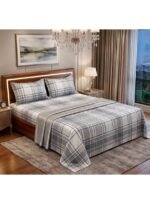 Ever Home 3-Piece Modern Grey Plaid Flat Sheet Set/Classic Tartan Check Pattern / 125 GSM Breathable Microfiber Fabric/King Size 270x240 CM with 2 Pillow Cases - Image 2