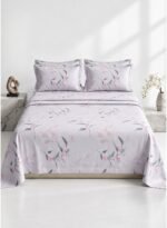 Premium 150 GSM Microfiber King Size Flat Bed Sheet Set - 3-Piece Luxurious Bedding with Soft Lilac Watercolor Floral Print, Includes 1 Flat Sheet (270x250 CM) & 2 Pillowcases (50x75 CM)