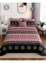 Ever Home Luxury Brushed Microfiber King Flat Bedspread Set (270 x 250 CM) – Boho Tribal Geometric Aztec Print with 2 Pillow Covers, Silky-Soft & Breathable Quilting