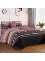 Ever Home Luxury Brushed Microfiber King Flat Bedspread Set (270 x 250 CM) – Boho Tribal Geometric Aztec Print with 2 Pillow Covers, Silky-Soft & Breathable Quilting - Image 2