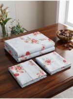Vintage Elegance 150 GSM Microfiber King Flat Bed Sheet Set - 3-Piece Classic Floral Bedding with Red Roses on Pale Blue, Includes 1 Flat Sheet (270x250 CM) & 2 Pillowcases (50x75 CM) - Image 6