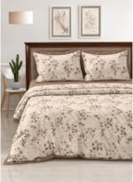 Ever Home 90 GSM Printed Microfiber Flat Bed Sheet Set - King Size (270 x 250 CM) with 1 Flat Sheet and 2 Pillow Covers (50 x 75 CM), Earthy Blossom Floral Pattern, Beige & Brown