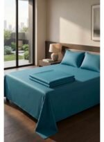 Ever Home 90 GSM Plain Microfiber Bedsheet Set - King Size (250 x 270 CM) with 2 Pillow Covers (50 x 75 CM), Ultra-Soft Hotel Quality Breathable Flat Bed Sheet, Teal Blue - Image 2