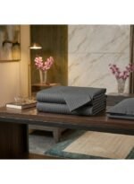 Luxury Hotel Quality King Flat Bed Sheet Set - 300 TC Feel 1cm Satin Striped Modern Dark Grey Bedding, 280x270 CM with 2 Pillowcases - Image 4