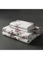 Ever Home 3-Piece Luxury Flat Sheet Package/Romantic Dusty Rose & Lilac Blossom Garden Design / 125 GSM Silk-Touch Breathable Fabric/King Size 270x240 CM with 2 Pillow Cases - Image 2