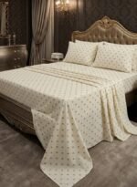 3-Piece King Size Bed Sheet Set - 150 GSM Premium Microfiber Bedding with Classic Polka Dot Print on Cream, Includes 1 Flat Sheet (270x250 CM) & 2 Matching Pillowcases (50x75 CM)