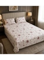 Ever Home 90 GSM Printed Microfiber Flat Bed Sheet Set - King Size (270 x 250 CM) with 1 Flat Sheet and 2 Pillow Covers (50 x 75 CM), Vintage Rose Floral Pattern, Dusty Pink & Cream - Image 2