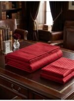 Elegant Hotel-Style King Flat Bed Sheet - 90 GSM Soft Fabric Cool Feel & 1cm Satin Stripes in Rich Royal Red, 250x270 CM Set - Image 4