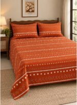 Ever Home Luxury Brushed Microfiber King Flat Sheet Set (270 x 250 CM) – Terracotta Orange Tribal Mudcloth Print with 2 Pillow Covers, Silky-Soft & Breathable Bedding