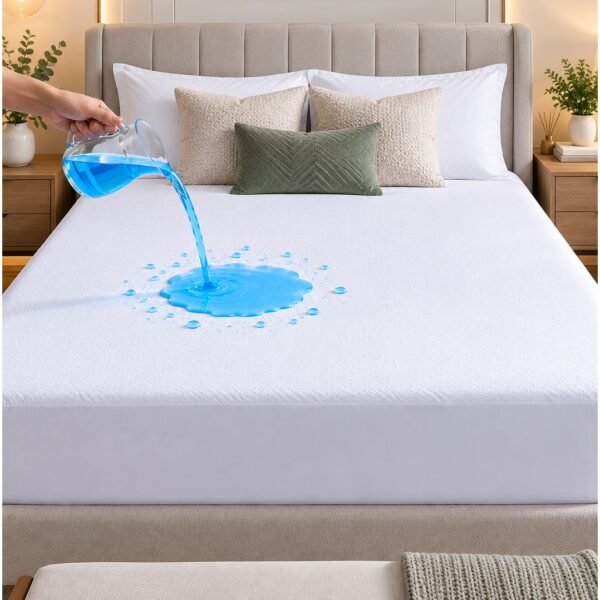 Ever Home 100% Waterproof Mattress Protector - 150 GSM 100% Polyester Fitted Sheet Style with 15 CM Pocket, Breathable & Noiseless Bed Cover, Single Size, White, 90 x 200 CM