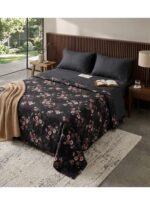 Ever Home 90 GSM Printed Microfiber Flat Bed Sheet Set - King Size (270 x 250 CM) with 1 Flat Sheet and 2 Pillow Covers (50 x 75 CM), Dark Floral Rose Pattern, Black & Multi - Image 2