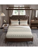 Ever Home 90 GSM Printed Microfiber Flat Bed Sheet Set - King Size (270 x 250 CM) with 1 Flat Sheet and 2 Pillow Covers (50 x 75 CM), Tribal Geometric Ethnic Pattern, Beige & Grey - Image 2