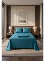 Ever Home 90 GSM Plain Microfiber Bedsheet Set - King Size (250 x 270 CM) with 2 Pillow Covers (50 x 75 CM), Ultra-Soft Hotel Quality Breathable Flat Bed Sheet, Teal Blue
