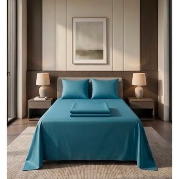 Ever Home 90 GSM Plain Microfiber Bedsheet Set - King Size (250 x 270 CM) with 2 Pillow Covers (50 x 75 CM), Ultra-Soft Hotel Quality Breathable Flat Bed Sheet, Teal Blue