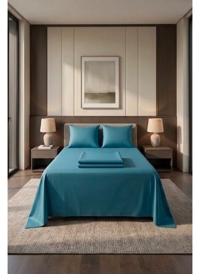 e391974d-47f1-4a99-8359-f88f5443351b.jpeg Ever Home 90 GSM Plain Microfiber Bedsheet Set - King Size (250 x 270 CM) with 2 Pillow Covers (50 x 75 CM), Ultra-Soft Hotel Quality Breathable Flat Bed Sheet, Teal Blue - Image 1