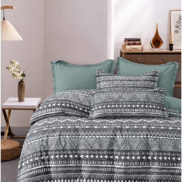 Ever Home 90 GSM Printed Microfiber Bedsheet Set - King Size (270 x 250 CM) with 2 Pillow Covers (50 x 75 CM), Modern Bohemian Geometric Pattern Soft Flat Bed Sheet, Grey