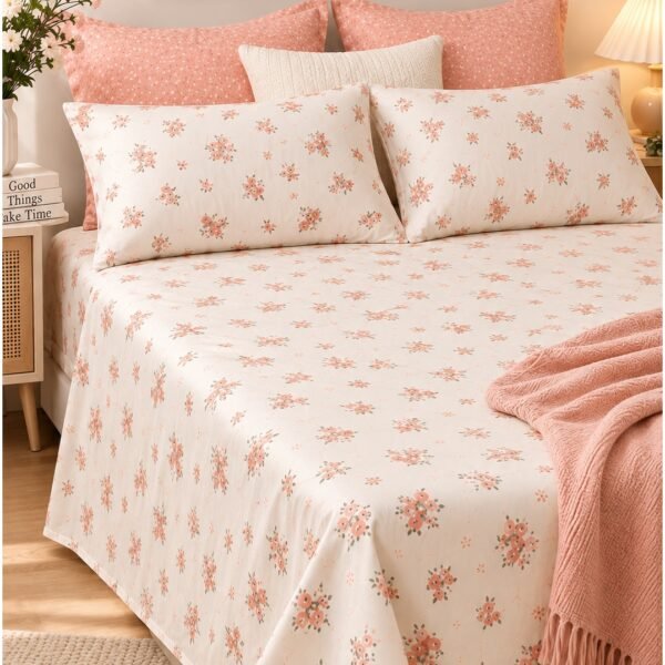 3-Piece Premium King Size Bed Sheet Set - 150 GSM Microfiber Bedding with Charming Small Ditsy Floral Print, Includes 1 Flat Sheet (270x250 CM) & 2 Matching Pillowcases (50x75 CM)