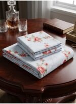 Vintage Elegance 150 GSM Microfiber King Flat Bed Sheet Set - 3-Piece Classic Floral Bedding with Red Roses on Pale Blue, Includes 1 Flat Sheet (270x250 CM) & 2 Pillowcases (50x75 CM) - Image 5