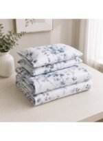 Ever Home Ultra-Soft Brushed Microfiber King Flat Bed Sheet Set (270 x 250 CM) – Elegant Blue Watercolor Floral Botanical Print with 2 Pillow Shams, Lightweight & Breathable All-Season Bedding - Image 3