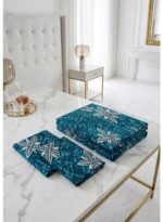 Ever Home Premium 125 GSM Ultra-Soft Flat Bed Sheet Set/Exquisite Teal Blue & White Batik Floral Art Print/Complete 3-Piece Bedding with 2 Pillow shams/King 270x240 CM - Image 4