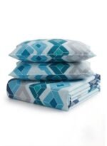 Ever Home Modern Geometric 3D Cube Pattern Blue & Teal King Flat Bed Sheet Set, Luxury 125 GSM Soft Breathable Fabric, Designer Bedding with 2 Pillowcases, 270x240 CM - Image 4