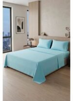 Ever Home 90 GSM Plain Microfiber Bedsheet Set - King Size (250 x 270 CM) with 2 Pillow Covers (50 x 75 CM), Ultra-Soft Hotel Quality Breathable Flat Bed Sheet, Light Blue