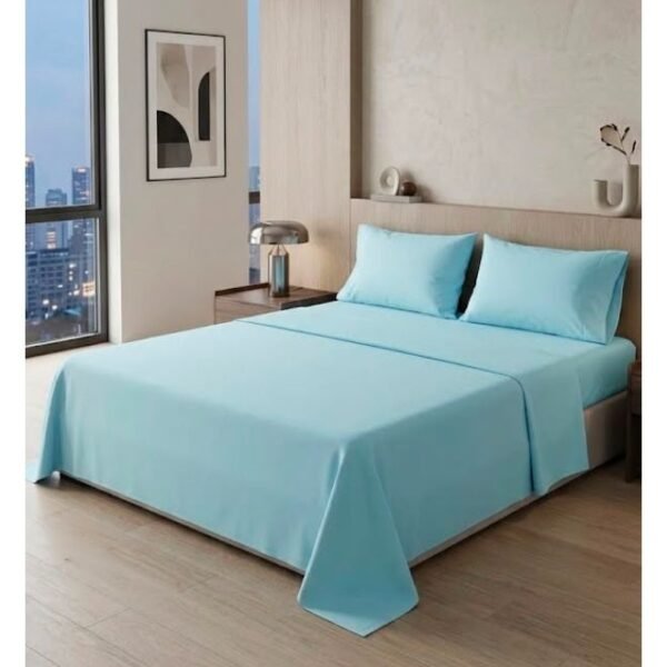 Ever Home 90 GSM Plain Microfiber Bedsheet Set - King Size (250 x 270 CM) with 2 Pillow Covers (50 x 75 CM), Ultra-Soft Hotel Quality Breathable Flat Bed Sheet, Light Blue