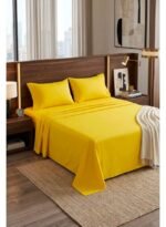 Ever Home 90 GSM Plain Microfiber Bedsheet Set - King Size (250 x 270 CM) with 2 Pillow Covers (50 x 75 CM), Ultra-Soft Hotel Quality Breathable Flat Bed Sheet, Yellow