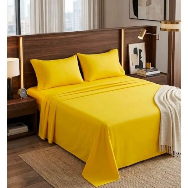 Ever Home 90 GSM Plain Microfiber Bedsheet Set - King Size (250 x 270 CM) with 2 Pillow Covers (50 x 75 CM), Ultra-Soft Hotel Quality Breathable Flat Bed Sheet, Yellow
