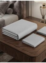 Elegant Hotel-Style King Flat Bed Sheet - Soft Fabric with 300 TC Feel & 1cm Satin Stripes in Rich Royal Grey, 280x270 CM Set (Light Gray, King) - Image 3