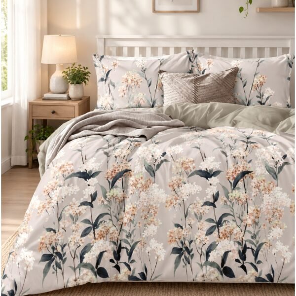 Ever Home 90 GSM Printed Microfiber Flat Bed Sheet Set - King Size (270 x 250 CM) with 1 Flat Sheet and 2 Pillow Covers (50 x 75 CM), Wildflower Meadow Pattern, Warm Taupe & Multi