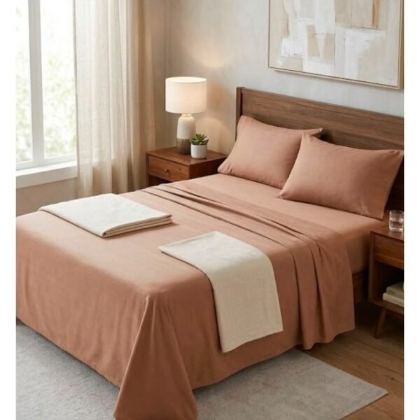 Ever Home 90 GSM Plain Microfiber Bedsheet Set - King Size (250 x 270 CM) with 2 Pillow Covers (50 x 75 CM), Ultra-Soft Hotel Quality Breathable Flat Bed Sheet, Rust Brown