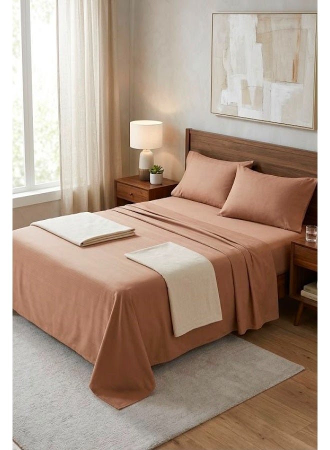 ece53cd1-74cc-4dde-b0ae-dc960d424402.jpg Ever Home 90 GSM Plain Microfiber Bedsheet Set - King Size (250 x 270 CM) with 2 Pillow Covers (50 x 75 CM), Ultra-Soft Hotel Quality Breathable Flat Bed Sheet, Rust Brown - Image 1