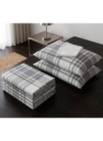 Ever Home 3-Piece Modern Grey Plaid Flat Sheet Set/Classic Tartan Check Pattern / 125 GSM Breathable Microfiber Fabric/King Size 270x240 CM with 2 Pillow Cases - Image 3