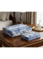 Ever Home Luxury 125 GSM Soft Breathable Flat Bed Sheet Set/Modern Blue & White Botanical Leaf Stripe Pattern/Includes 2 Matching Pillowcases/King Size 270x240 CM - Image 5
