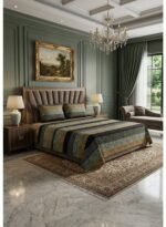 Ever Home Luxury 125 GSM Soft Breathable Flat Bed Sheet Set/Elegant Earthy Striped Pattern in Green, Gold & Black/Includes 2 Matching Pillowcases/King Size 270x240 CM - Image 3