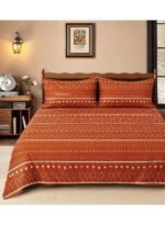 Ever Home Luxury Brushed Microfiber King Flat Sheet Set (270 x 250 CM) – Terracotta Orange Tribal Mudcloth Print with 2 Pillow Covers, Silky-Soft & Breathable Bedding - Image 2