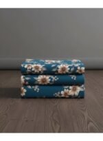 3-Piece King Size Flat Bed Sheet Set - 150 GSM Soft Microfiber Bedding with Elegant Vintage Floral Print on Deep Blue, Includes 1 Flat Sheet (270x250 CM) & 2 Pillowcases (50x75 CM) - Image 3
