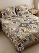 Ever Home Modern Geometric Striped Brown & Beige King Flat Bed Sheet Set, Luxury 125 GSM Soft Breathable Fabric, Designer Bedding with 2 Pillowcases, 270x240 CM