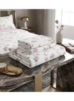Exquisite 150 GSM Microfiber King Flat Bed Sheet Set - 3-Piece Botanical Bedding with Pink & Purple Rose Vines, Includes 1 Flat Sheet (270x250 CM) & 2 Pillowcases (50x75 CM) - Image 2