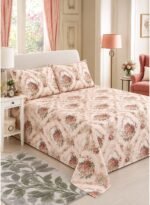 3-Piece King Size Bed Sheet Set - 150 GSM Premium Microfiber Bedding with Vintage Rose Damask Floral Print, Includes 1 Flat Sheet (270x250 CM) & 2 Matching Pillowcases (50x75 CM)